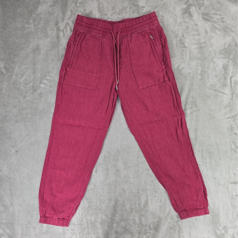 Athleta Cabo Linen Jogger Pants 6 Purple Elastic Waist Zip Pockets Travel